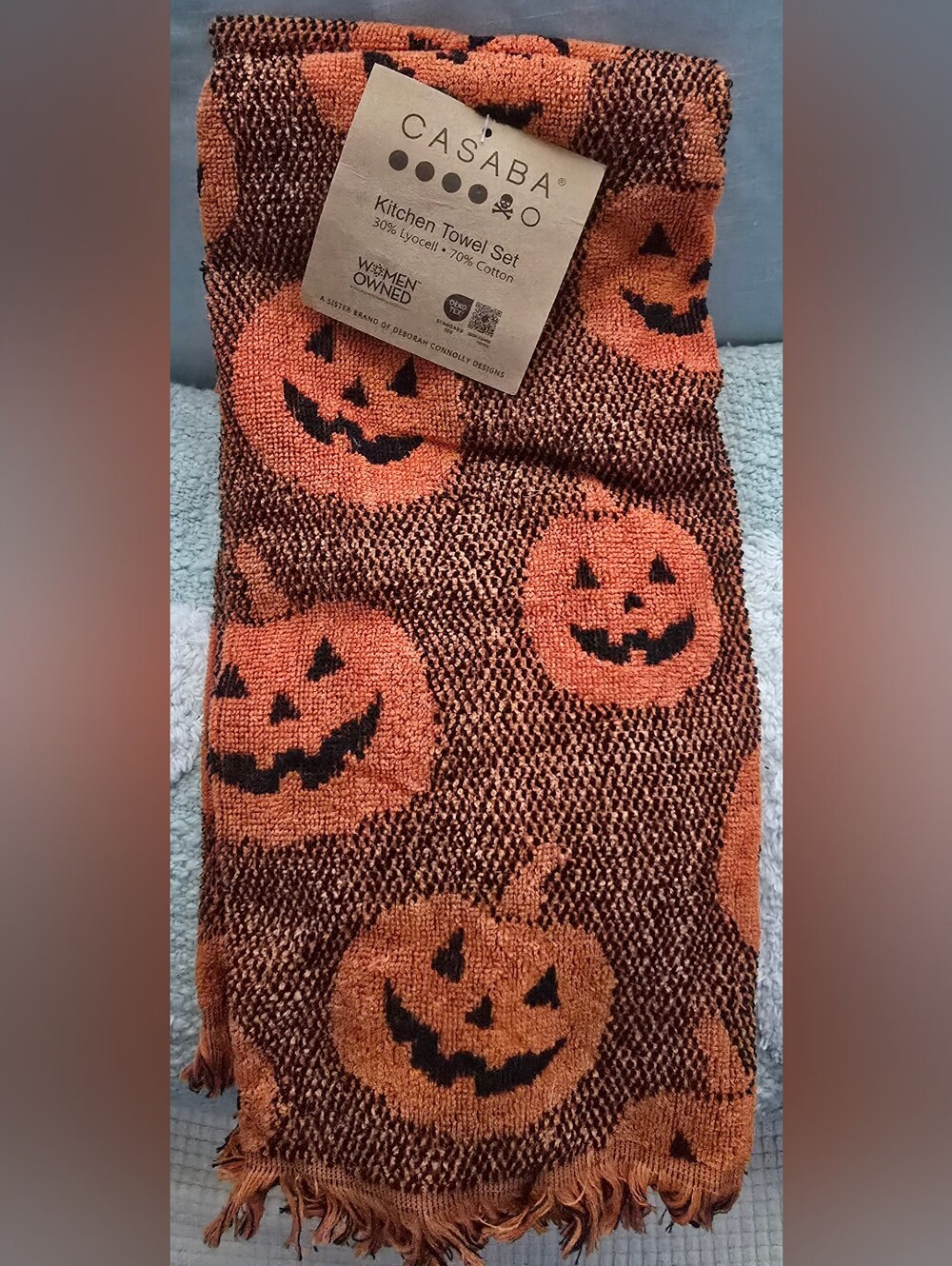 Casaba Halloween Pumpkin Kitchen Towels - Orange 2 Pc